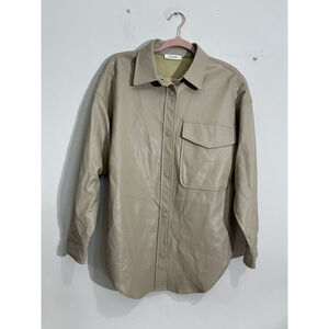 Womans Ensemble Faux Leather Pleather Shacket Beige Snap Front Small